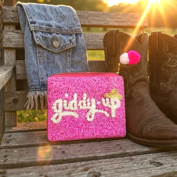 Western Pink Beaded Clutch Bag | Giddy Up Rodeo Theme | NWT - Picture 5 of 5